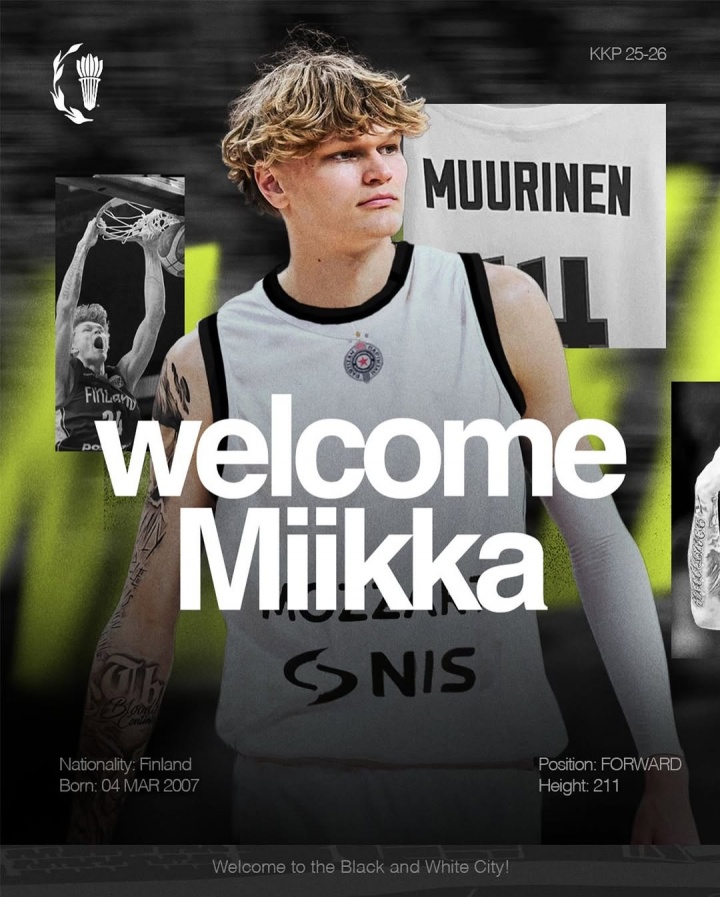 欧媒：18岁新星穆里宁与贝尔格莱德游击队所签合同为期三年